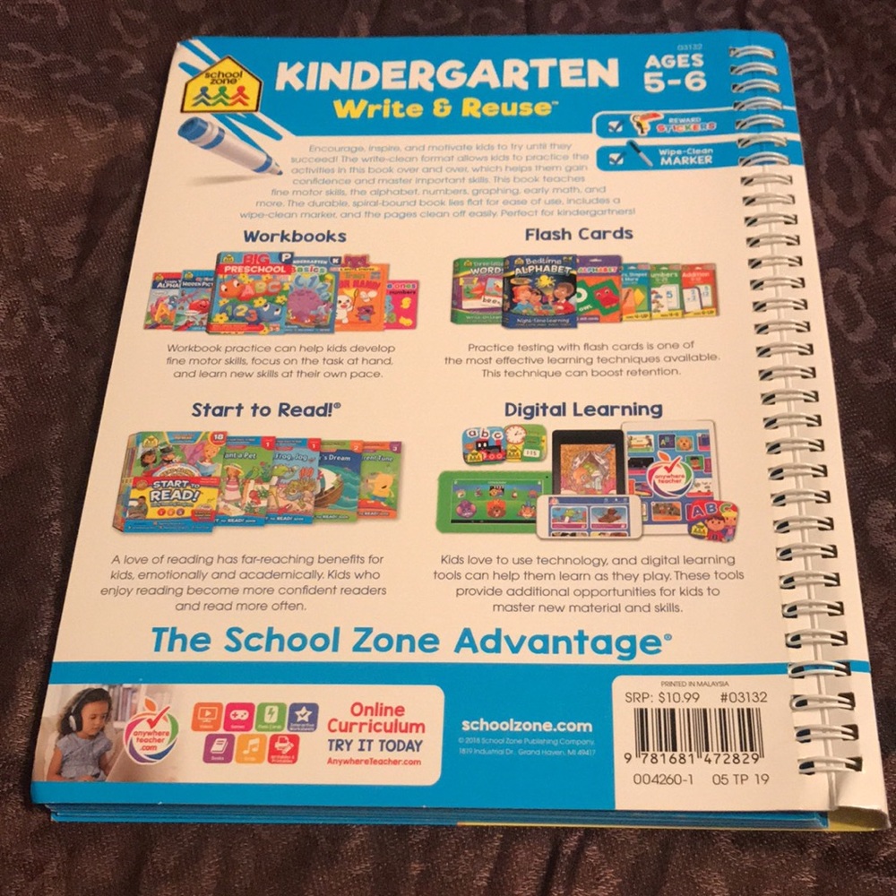 School Zone - Kindergarten Write & Reuse Workbook - Early Math, and More - Picture 3 of 12
